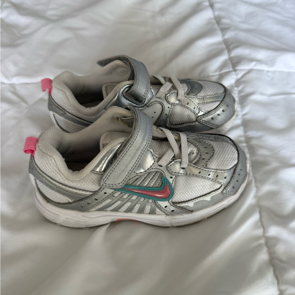 Nike Kids Metallic Silver Sneakers with Pink & Teal Accents